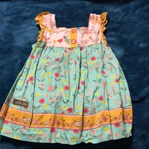 Chickens and flowers ruffled blouse.